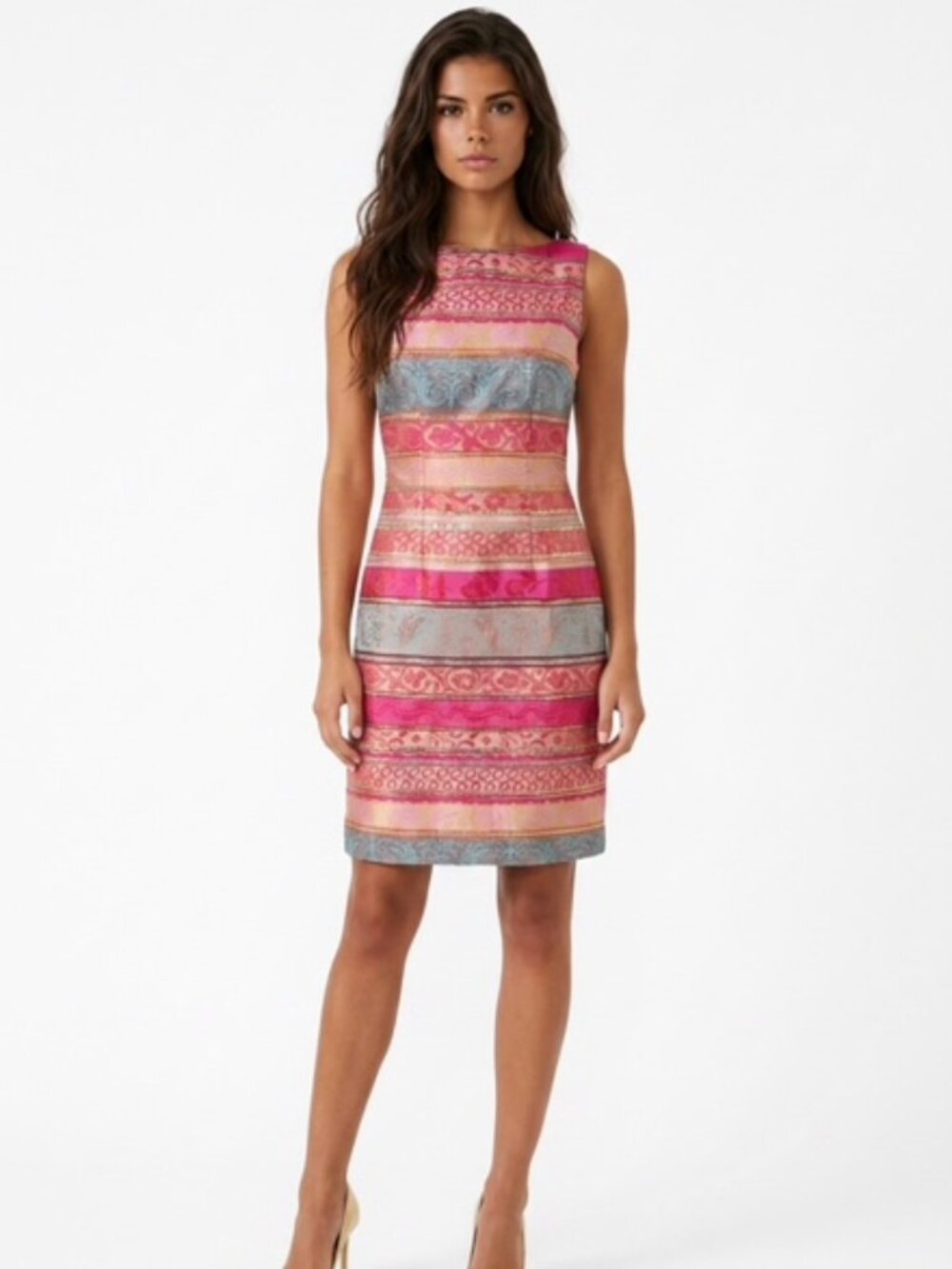 Chetta B Size 4 Brocade Sleeveless Sleeveless Boatneck Dress NWT